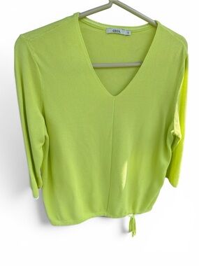 Cecil Neon Lime V-Neck Tie-Hem Lightweight‎ Sweater